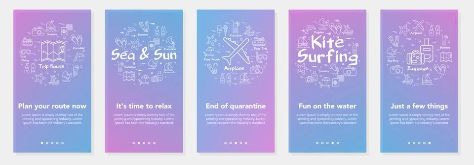 Vertical vector summer five banners - end of quarantine and time to relax イラスト素材