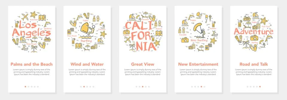 Vertical vector summer five banners - Los Angeles, California Stock Illustration
