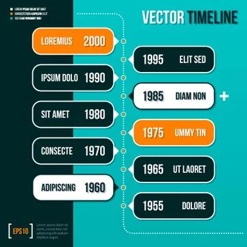 Vertical vector timeline template on turquoise background. EPS10 Stock Illustration