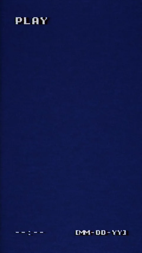 Vertical VHS playback screen with retro pixelated PLAY text on deep blue Stock-Footage 337184270