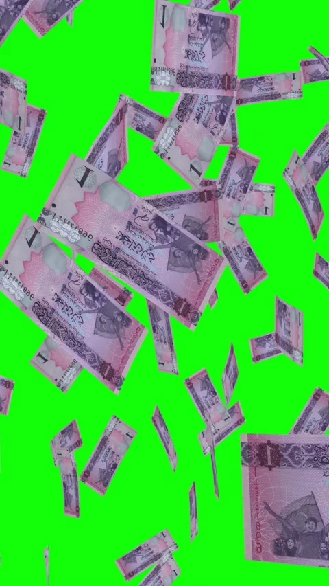 Vertical video of 1 LIBYAN DINAR notes falling Green screen Video stock 302815462