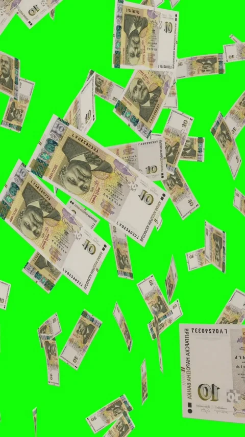 Vertical video of 10 BULGARIAN LEVA notes falling Green screen Vídeos de archivo 302811581