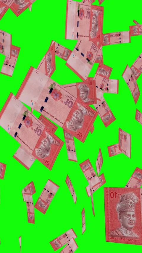 Vertical video of 10 MALAYSIAN RINGGIT notes falling Green screen Stock Footage 302816058