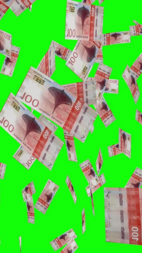 Vertical video of 100 DANISH KRONE notes falling Green screen Stock Footage 302812373