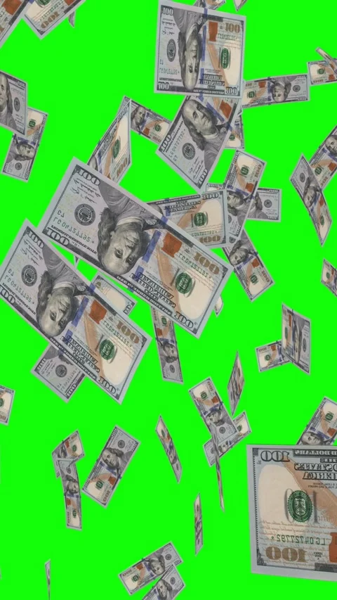 Vertical video of 100 DOLLAR notes falling Green screen Stock Footage 302818801