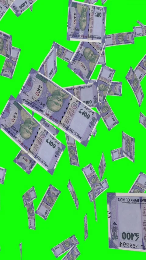 Vertical video of 100 RUPEES notes falling Green screen Vidéo 302813781