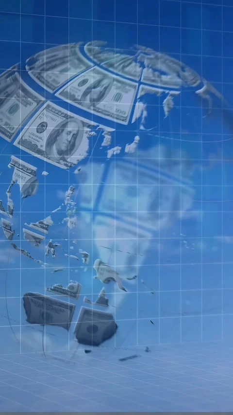 Vertical video: $100 tiles entering left, forming globe, breaking while binary Stock Footage 335678140