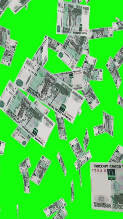 Vertical video of 1000 RUSSIAN RUBLE notes falling Green screen Stock Footage 302817025