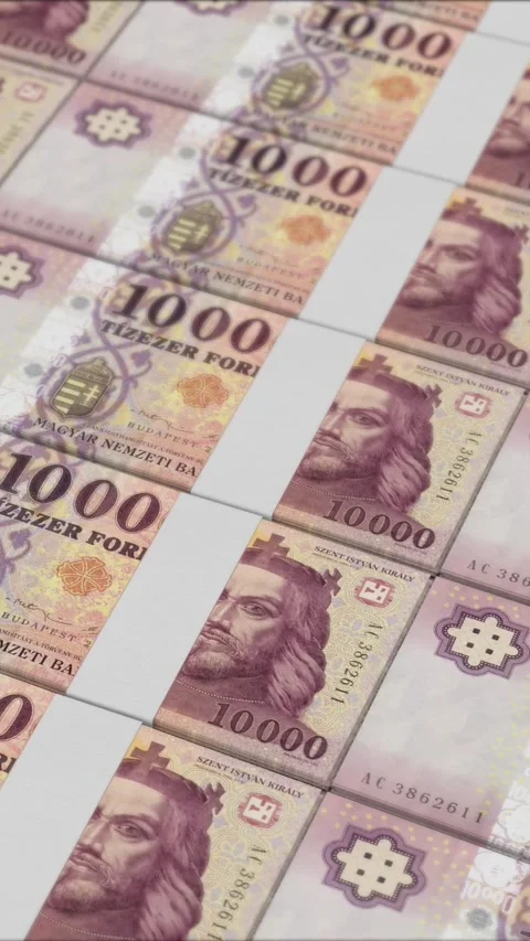 Vertical video of 10000 HUNGARIAN FORINT banknotes printed by a money press Stock Footage 303207253