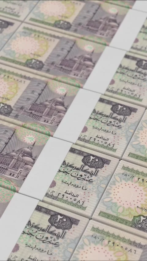 Vertical video of 20 EGYPTIAN POUND banknotes printed by a money press Stock Footage 303206972