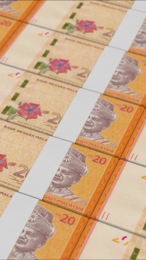 Vertical video of 20 MALAYSIAN RINGGIT banknotes printed by a money press Stock Footage 303207857