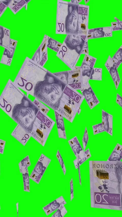Vertical video of 20 SWEDISH KRONA notes falling Green screen Stock Footage 302817217