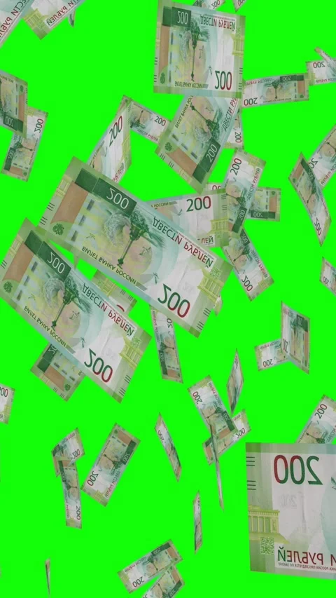 Vertical video of 200 RUSSIAN RUBLE notes falling Green screen Stock Footage 302817010