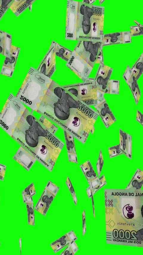 Vertical video of 2000 ANGOLAN KWANZA notes falling Green screen Stock Footage 302810965
