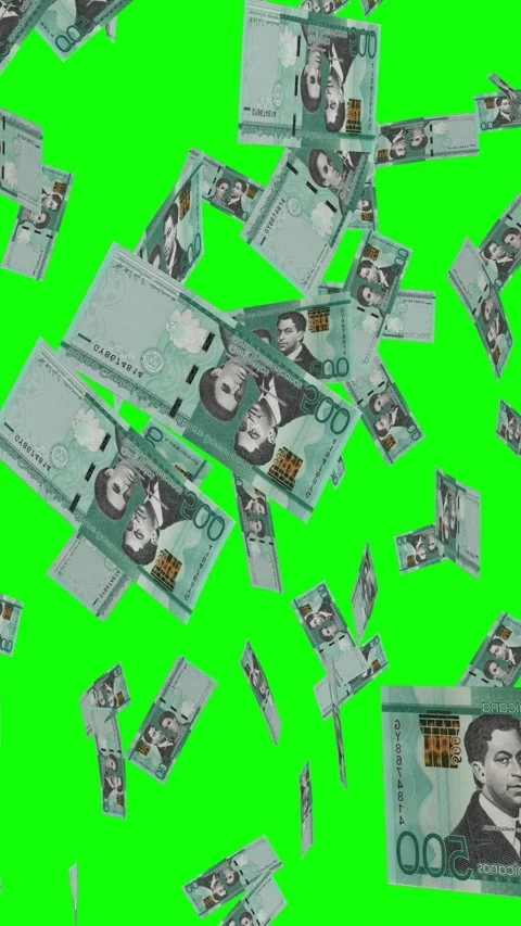 Vertical video of 2000 DOMINICAN PESO notes falling Green screen Stock Footage 302812612