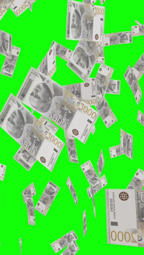 Vertical video of 2000 SERBIAN DINAR notes falling Green screen Stock Footage 302816961