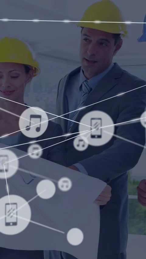 Vertical video: 3 site team opening plans, starting phone music icon network Stock Footage 332823441