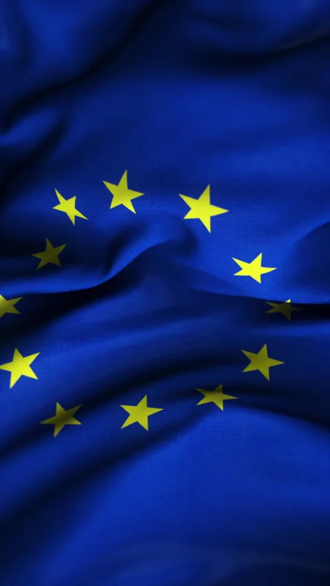 Vertical video 3D animation of waving European Union. EU blue national flag Stock Footage 337235169