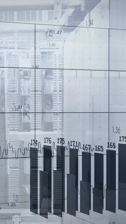 Vertical video: 3D bar-chart populating from left as feed driving waveform, Stock Footage 332806529