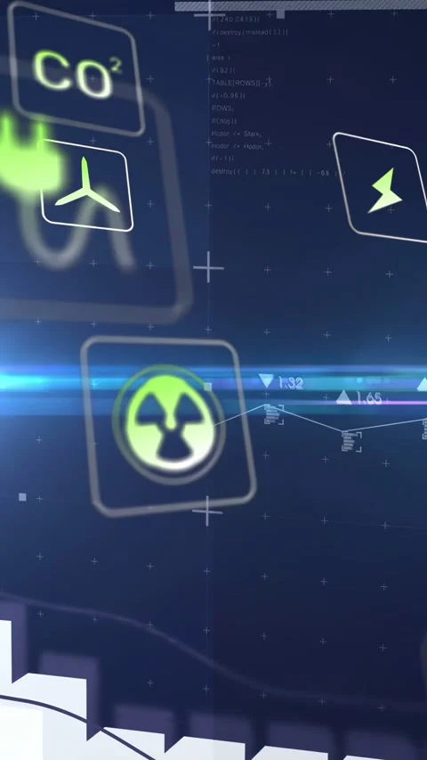 Vertical video: 3D bars growing as green icons drifting in, visualizing energy Vídeos de archivo 332806825