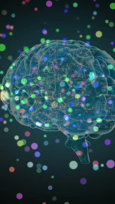 Vertical video: 3D brain rotating and pulsing with bokeh appearing, starting Stock Footage 328331879
