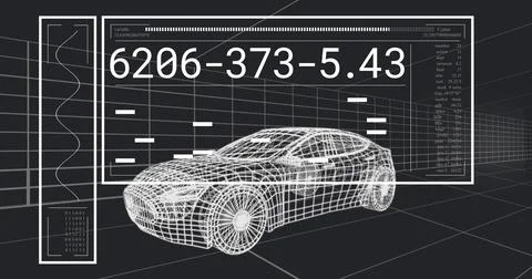 Vertical video: 3D car wireframe updating on input animating HUD 6206-373-5 Stock Photos