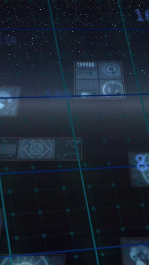 Vertical video: 3D data plane being scrolled by camera, revealing tiles and Stock Footage 328633031