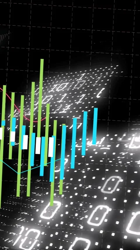 Vertical video: 3D data viz reacting to binary planes, raising bars and tracing Stock Footage 332381747
