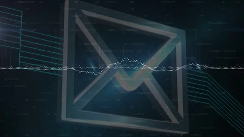 Vertical video: 3D envelope icon responding to rising audio waveform, glowing Stock Footage 332772117