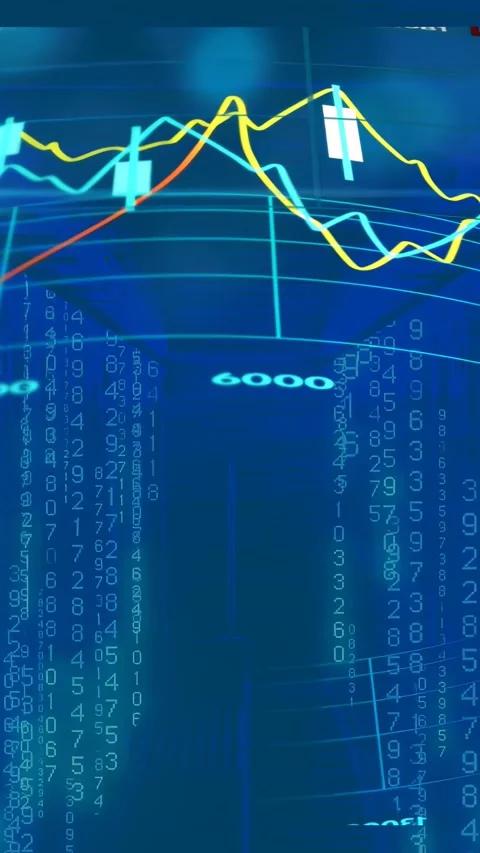 Vertical video: 3D finance chart receiving data, panning upward and showing live Stock Footage 334792855