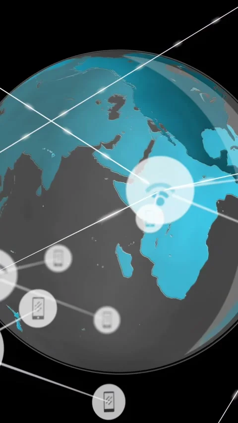 Vertical video: 3D globe rotating, central node appearing and sending lines to Vidéo 334319176