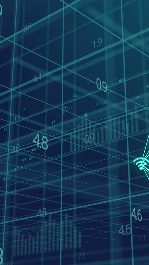 Vertical video: 3D grid pan or zoom shifting numbers and bars, adding gauge and Stock Footage 332775552