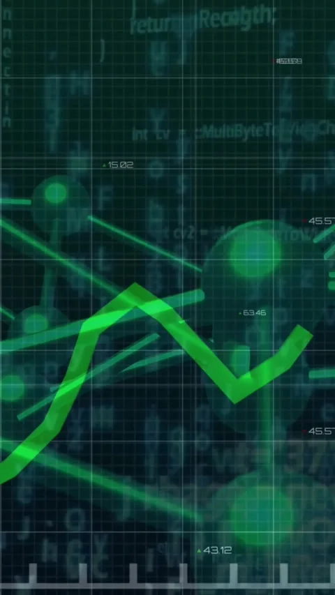 Vertical video: 3D node lattice shifting while frame4 spawning green trend line Video stock 331759696