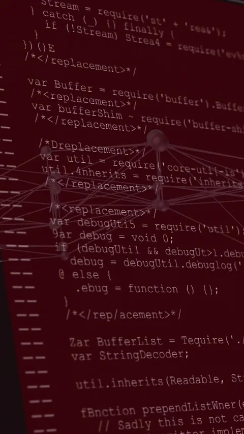 Vertical video: 3D node mesh shifting as red panel appearing behind, code Stock Footage 329612932