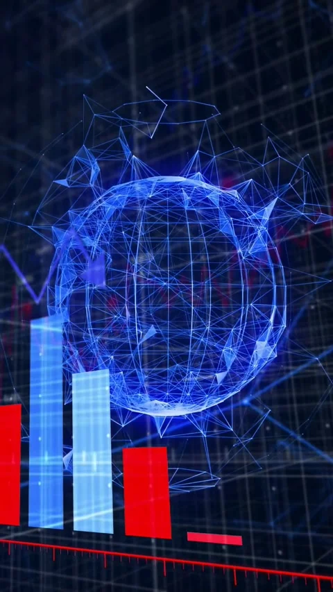 Vertical video: 3D sphere forming baseline appearing bars rising graph linking Stock Footage 335802785