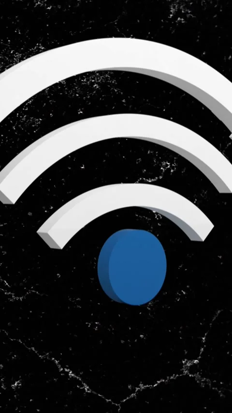 Vertical video: 3D wifi icon emerging from blur, scaling to center, presenting Stock Footage 328308828