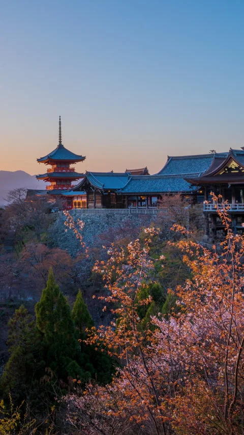 Vertical video, 4k aerial Time lapse, Kiyomizu-dera Temple Kyoto Japan Vídeos de archivo 290981216