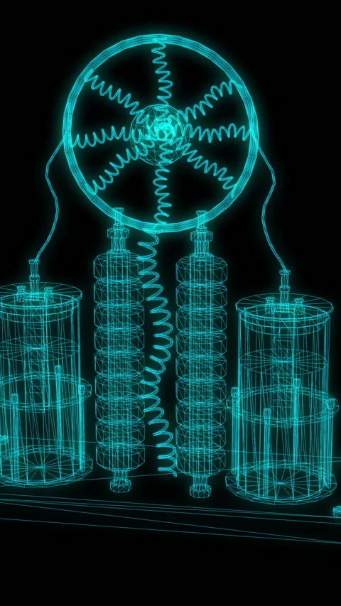 Vertical video - 4k animation of old wire frame Electrostatic machine produ.. Stock Footage 232379973