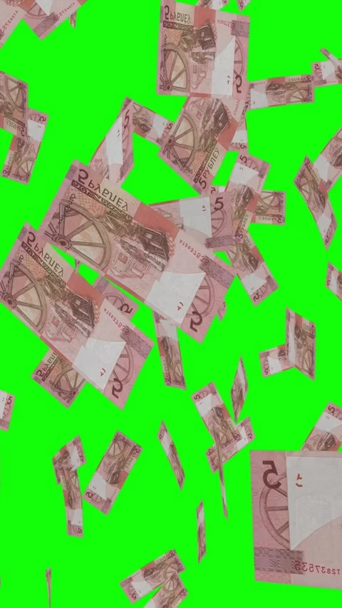 Vertical video of 5 BELARUSIAN RUBLE notes falling Green screen Stock Footage 302811751