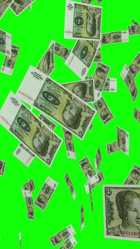 Vertical video of 5 DEUTSCHE MARK GERMANY notes falling Green screen Stock Footage 302812432