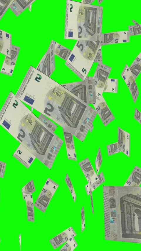 Vertical video of 5 EURO notes falling Green screen Stock Footage 302812877
