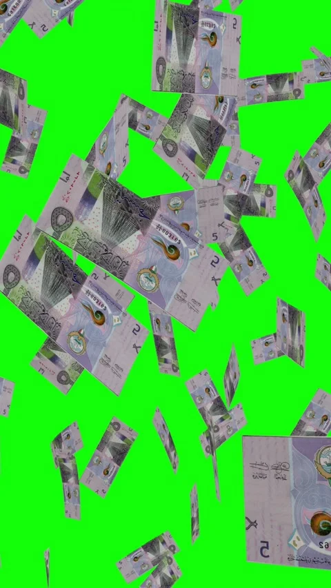 Vertical video of 5 KUWAITI DINAR notes falling Green screen Stock Footage 302814633
