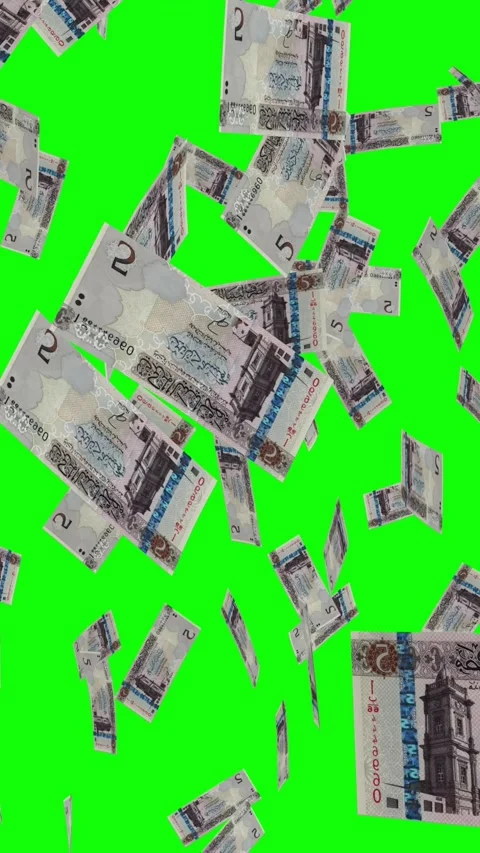 Vertical video of 5 LIBYAN DINAR notes falling Green screen Stock Footage 302815479