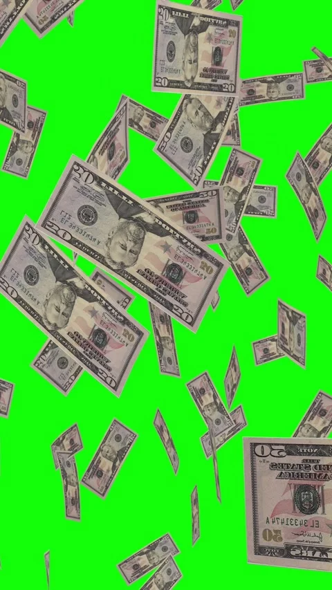 Vertical video of 50 DOLLAR notes falling Green screen Stock Footage 302818763