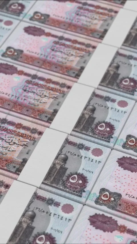 Vertical video of 50 EGYPTIAN POUND banknotes printed by a money press Stock Footage 303206980