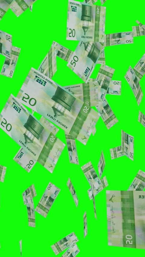 Vertical video of 50 NORWEGIAN KRONER notes falling Green screen Stock Footage 302816191