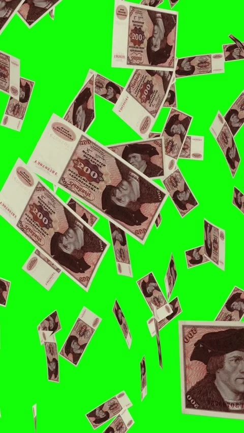 Vertical video of 500 DEUTSCHE MARK GERMANY notes falling Green screen Stock Footage 302812504