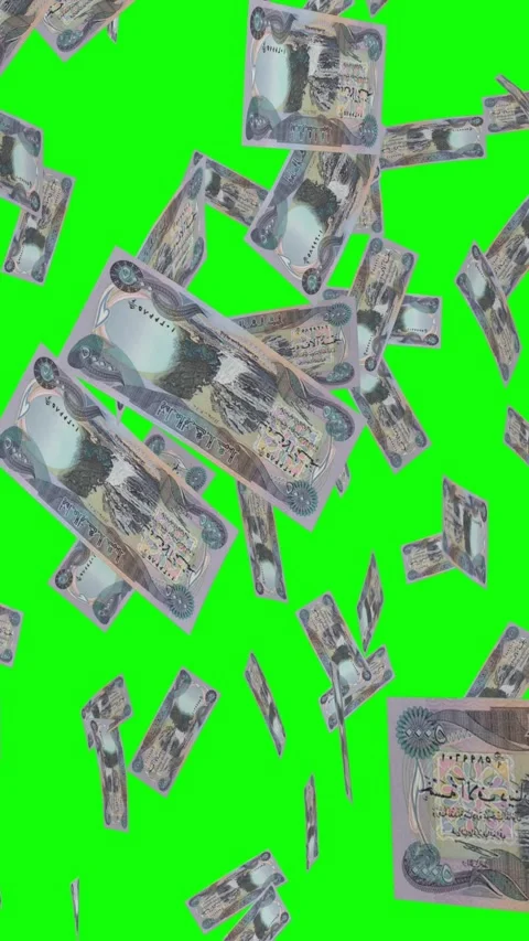 Vertical video of 5000 IRAQI DINAR notes falling Green screen Stock Footage 302814068