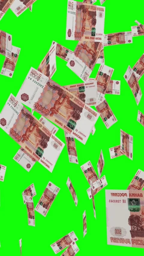 Vertical video of 5000 RUSSIAN RUBLE notes falling Green screen Stock Footage 302817135
