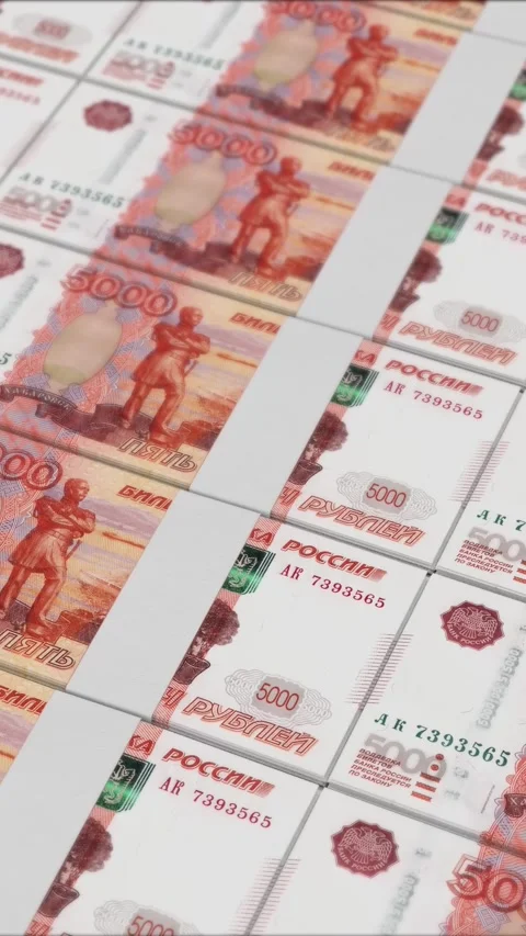 Vertical video of 5000 RUSSIAN RUBLE banknotes printing by a money press Stock Footage 303208589